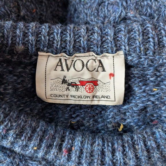 Avoca Ireland Pure New Wool Sweater Mens M Blue Fleck Donegal Cable Knit Vintage - Picture 2 of 12